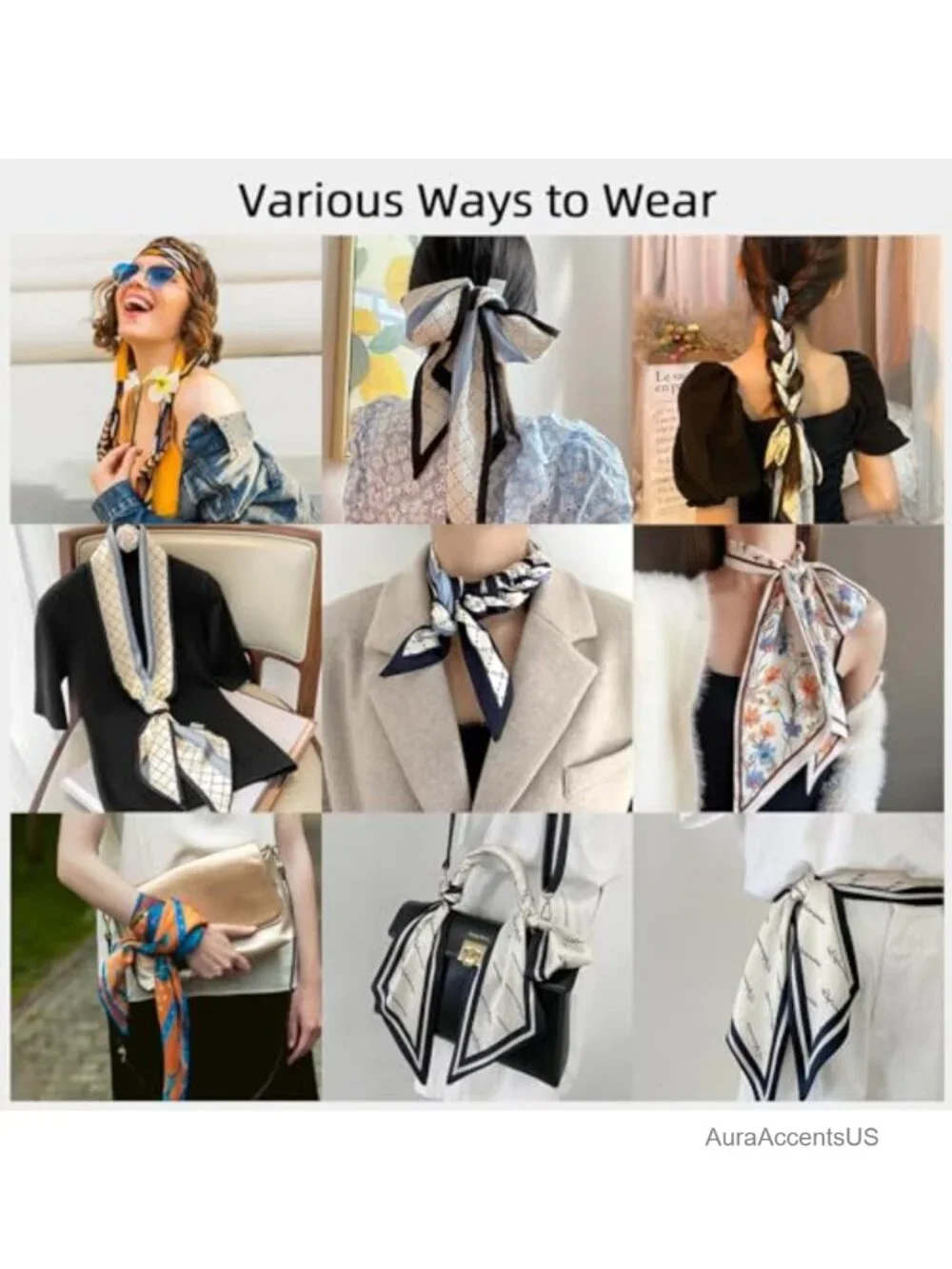 Silk Feeling Satin Scarf for Women Fashion Hair Neck Handbag Accessory